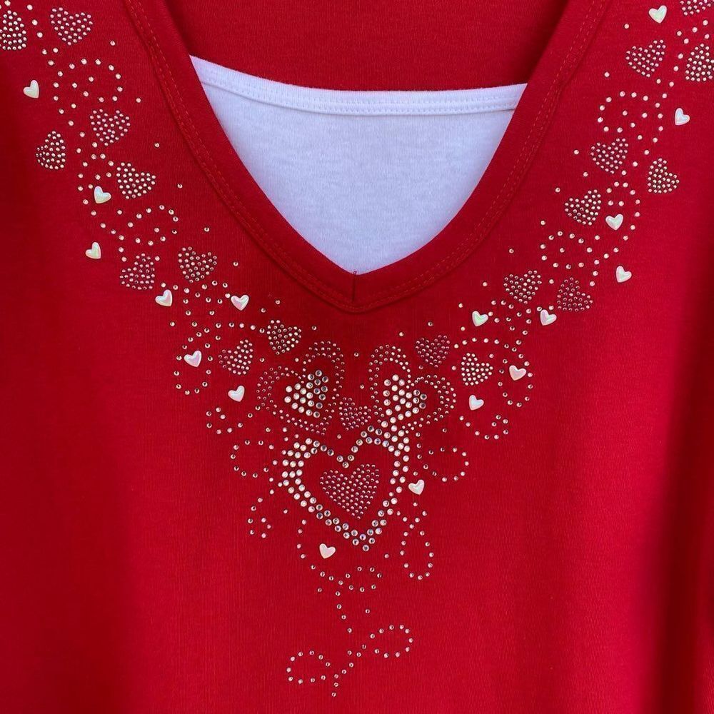 2XL NWOT Decorated Originals Hearts 3/4 Sleeve Top